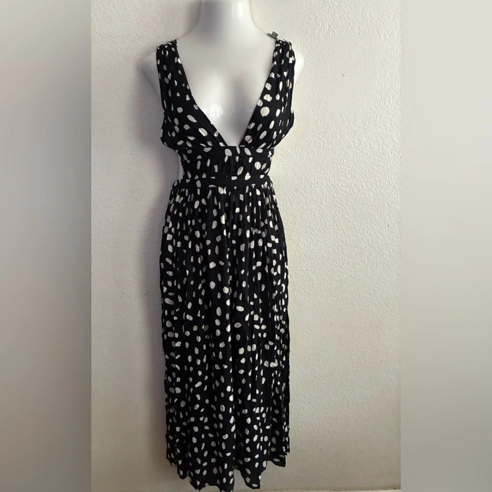 ASOS  Front Slits Back Cut Out Black and White Patterned Maxi  Beach Dress 2 - Picture 2 of 14